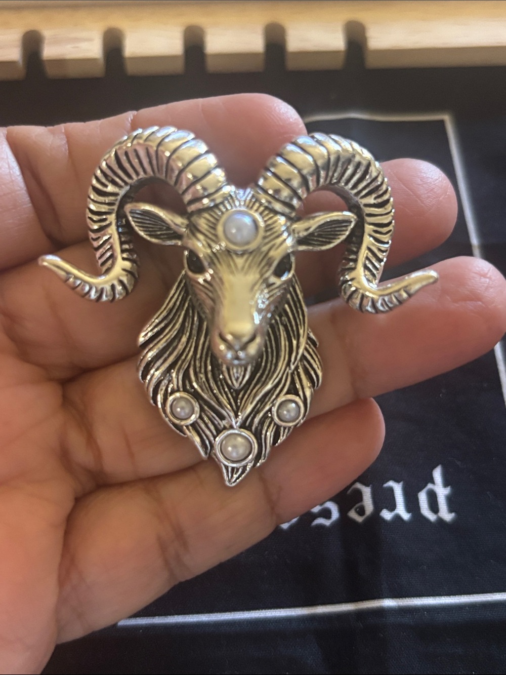 Silver Ram Head Brooch with Pearl Accents - Women Jewelry Brooches